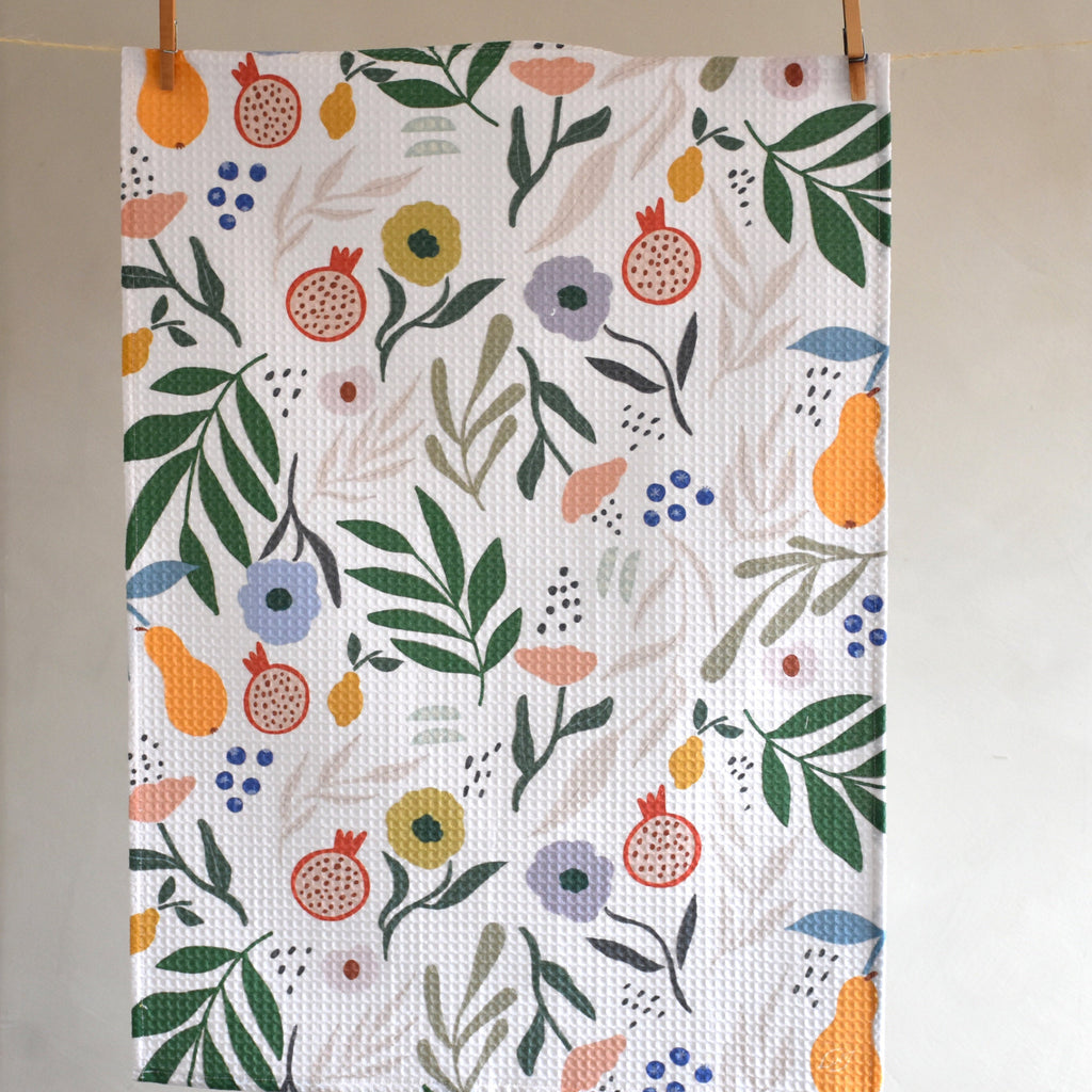 Kitchen waffle towel - Fruits and flowers