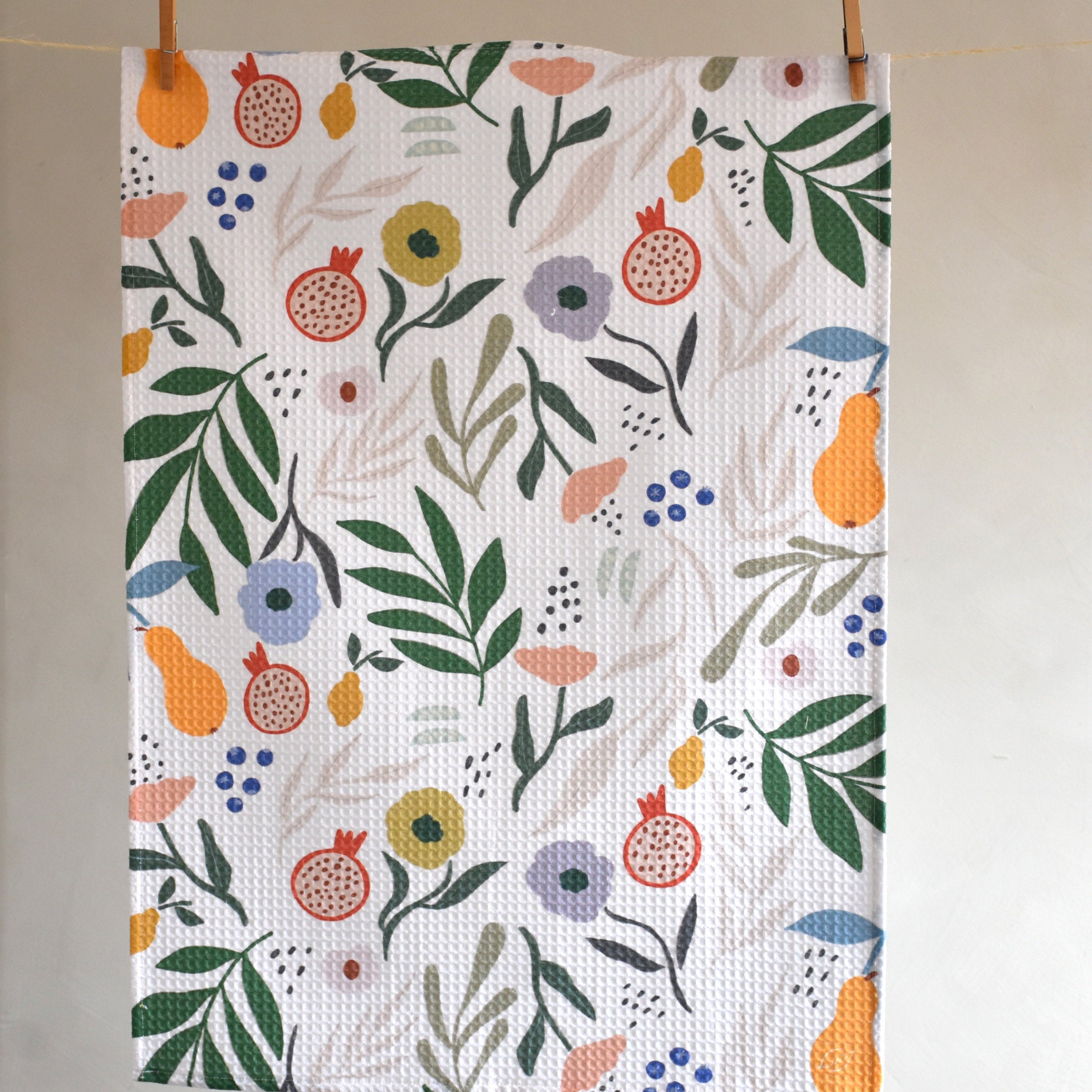 Kitchen waffle towel - Fruits and flowers
