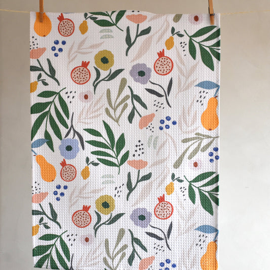 Kitchen waffle towel - Fruits and flowers