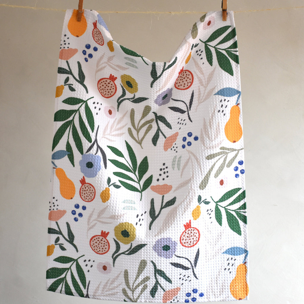 Kitchen waffle towel - Fruits and flowers