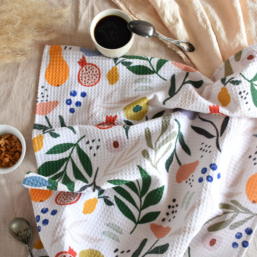 Kitchen waffle towel - Fruits and flowers