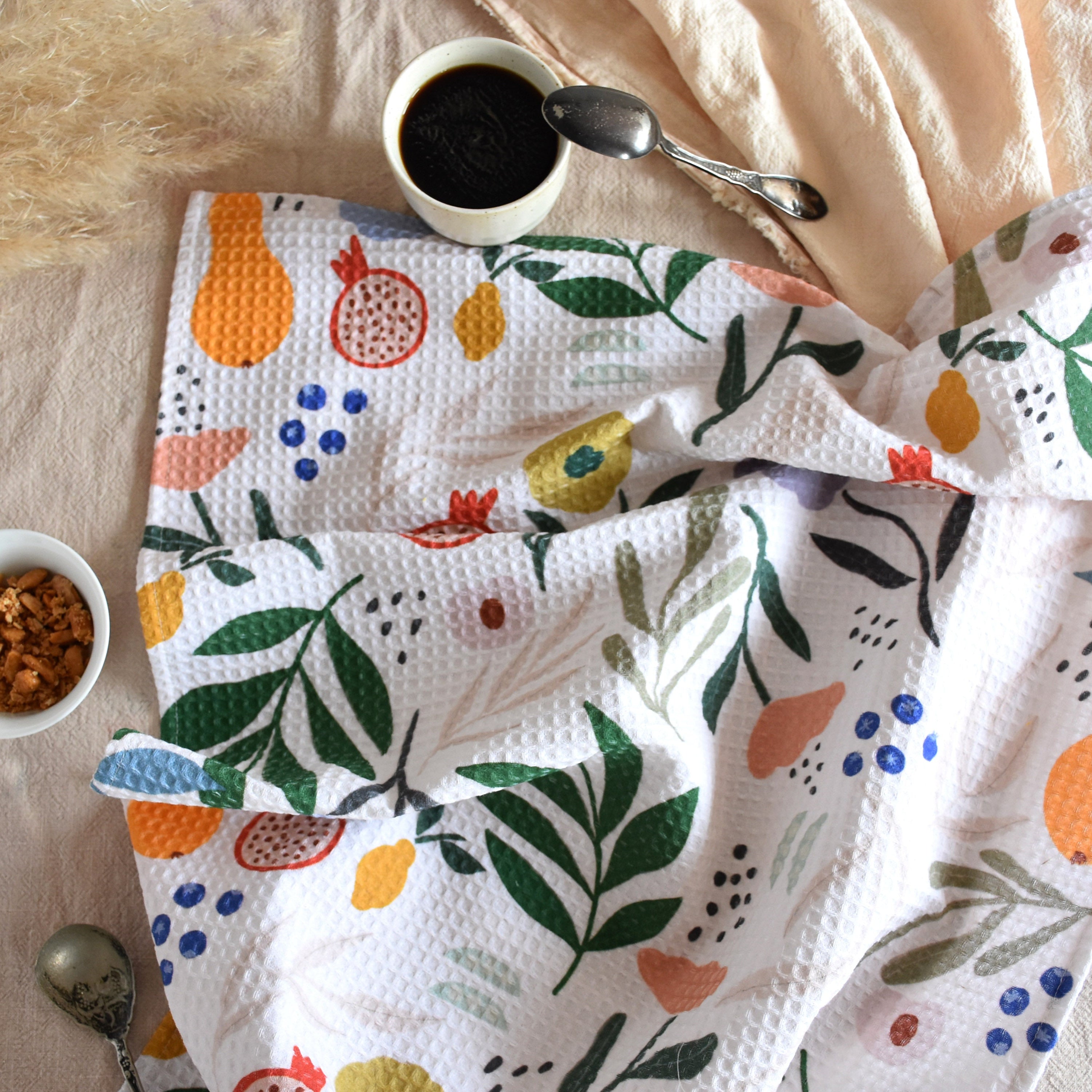 Kitchen waffle towel - Fruits and flowers