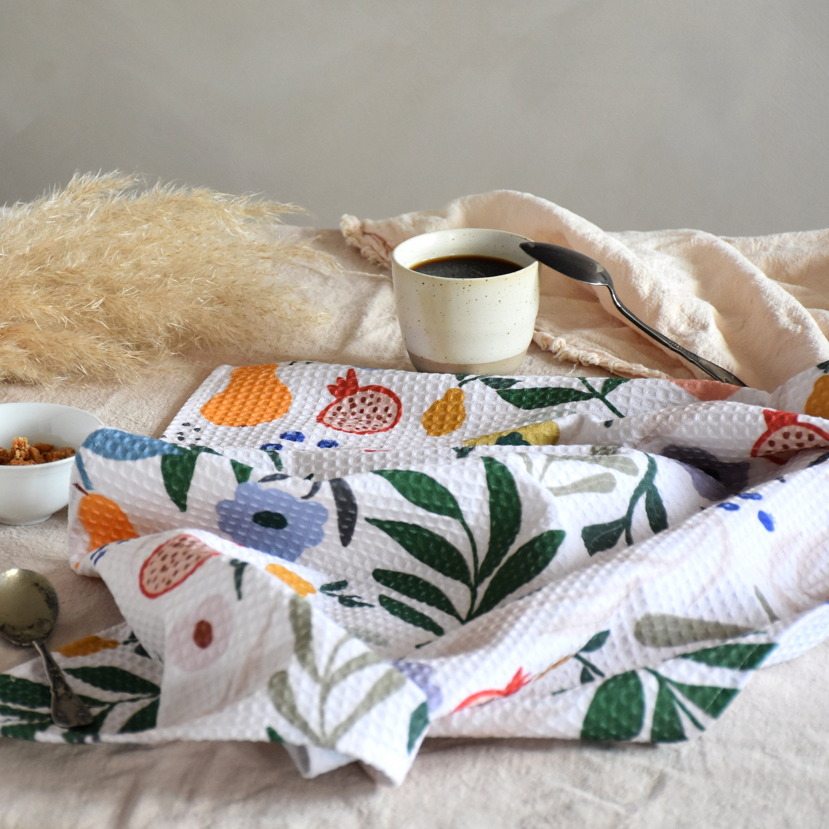 Kitchen waffle towel - Fruits and flowers