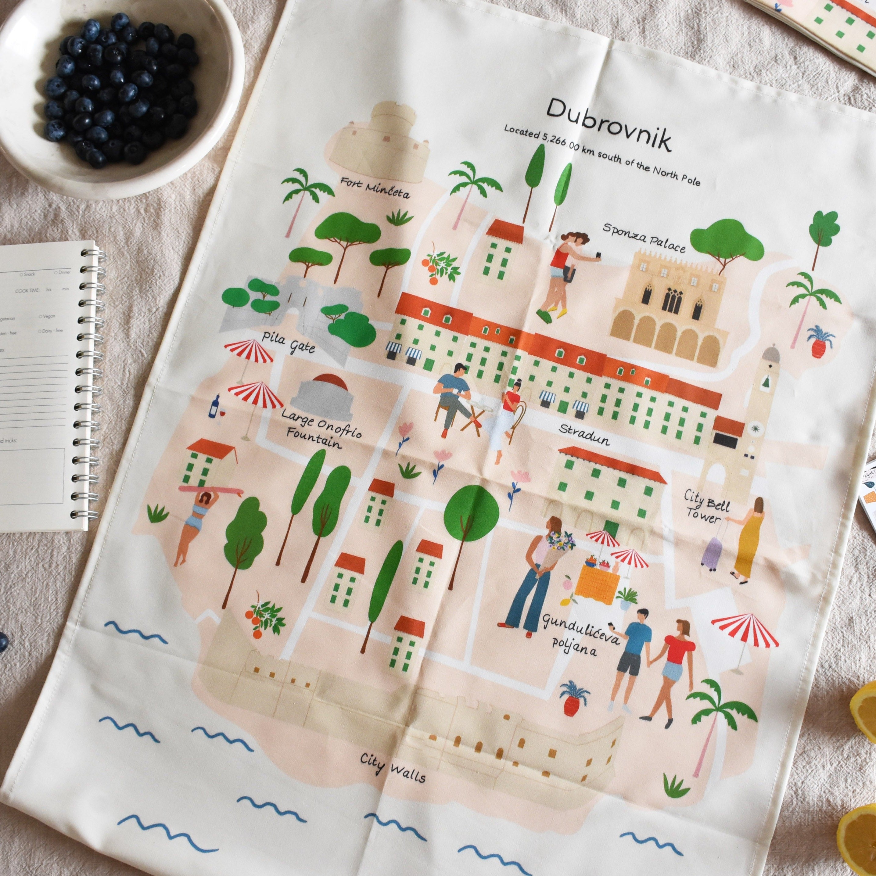 Map tea towel - Dubrovnik