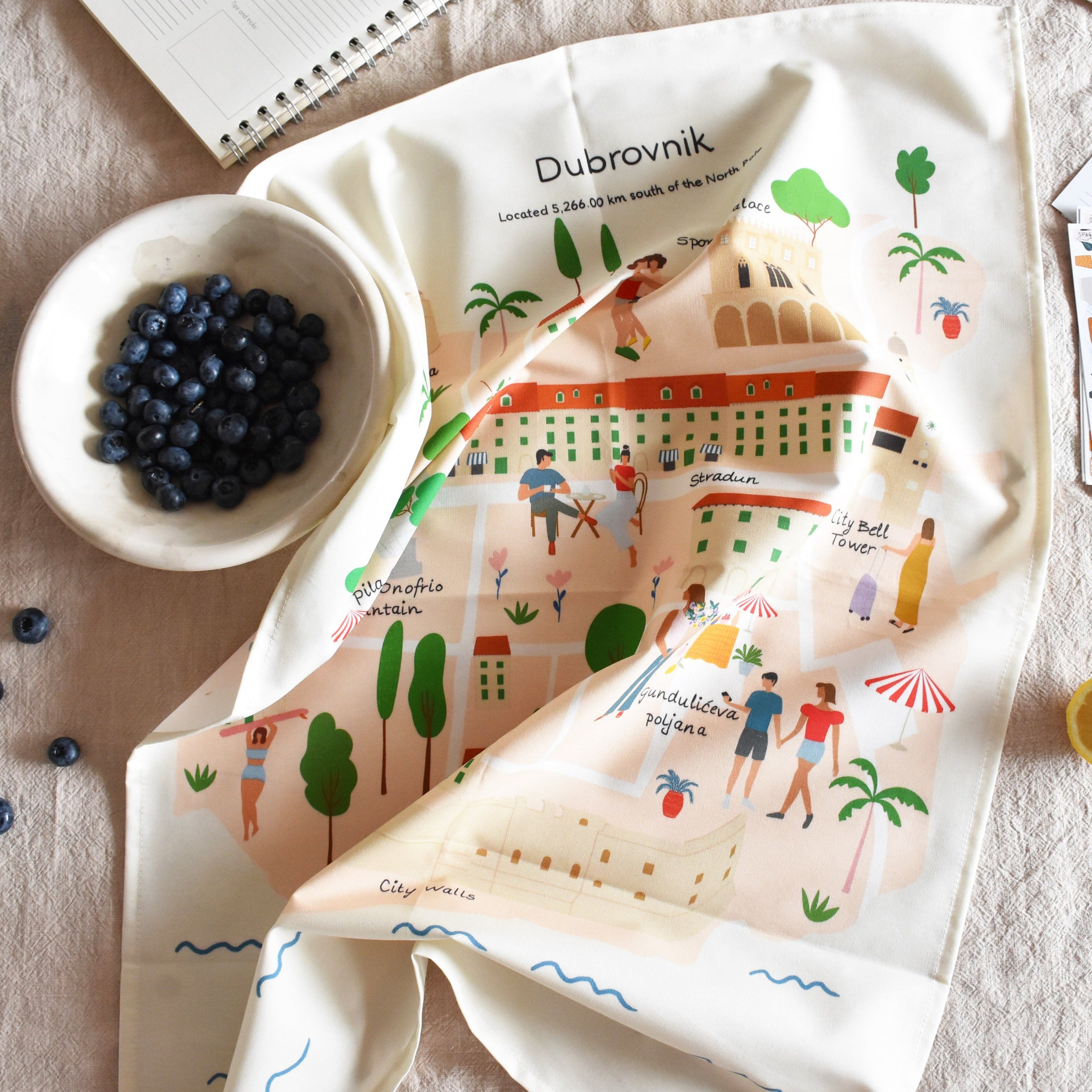Map tea towel - Dubrovnik