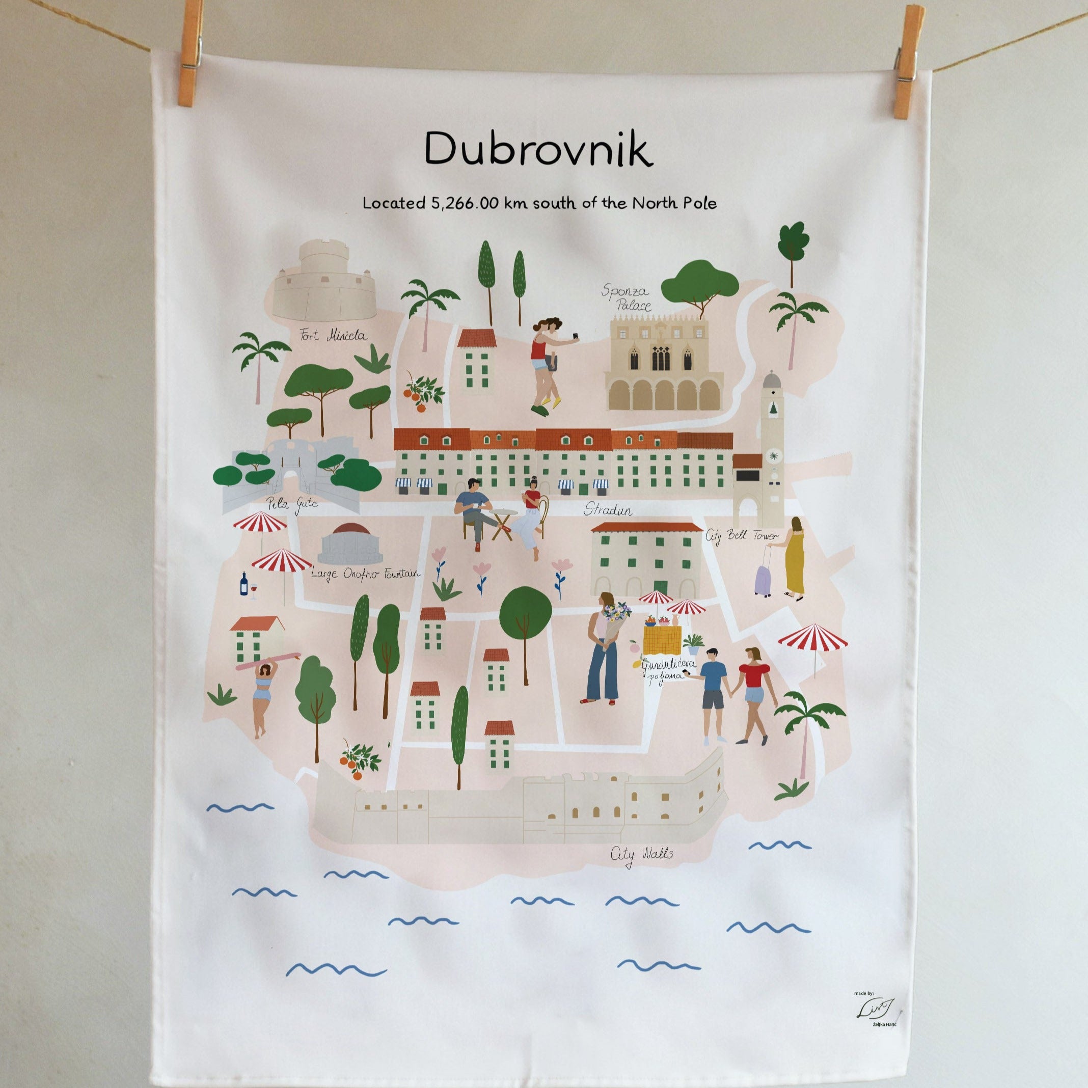 Map tea towel - Dubrovnik