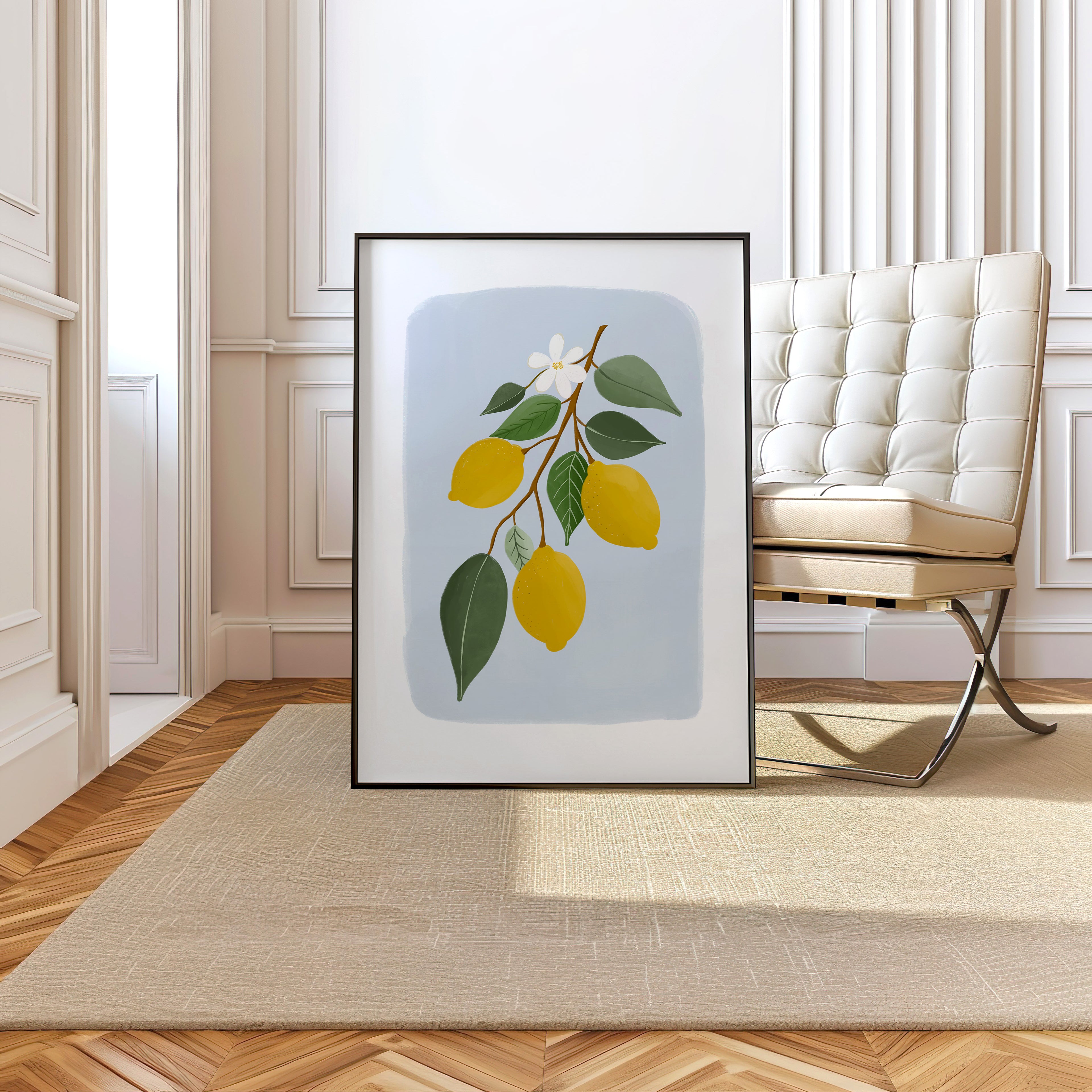Lemon Branch Botanical Print – Hand-Drawn Illustration