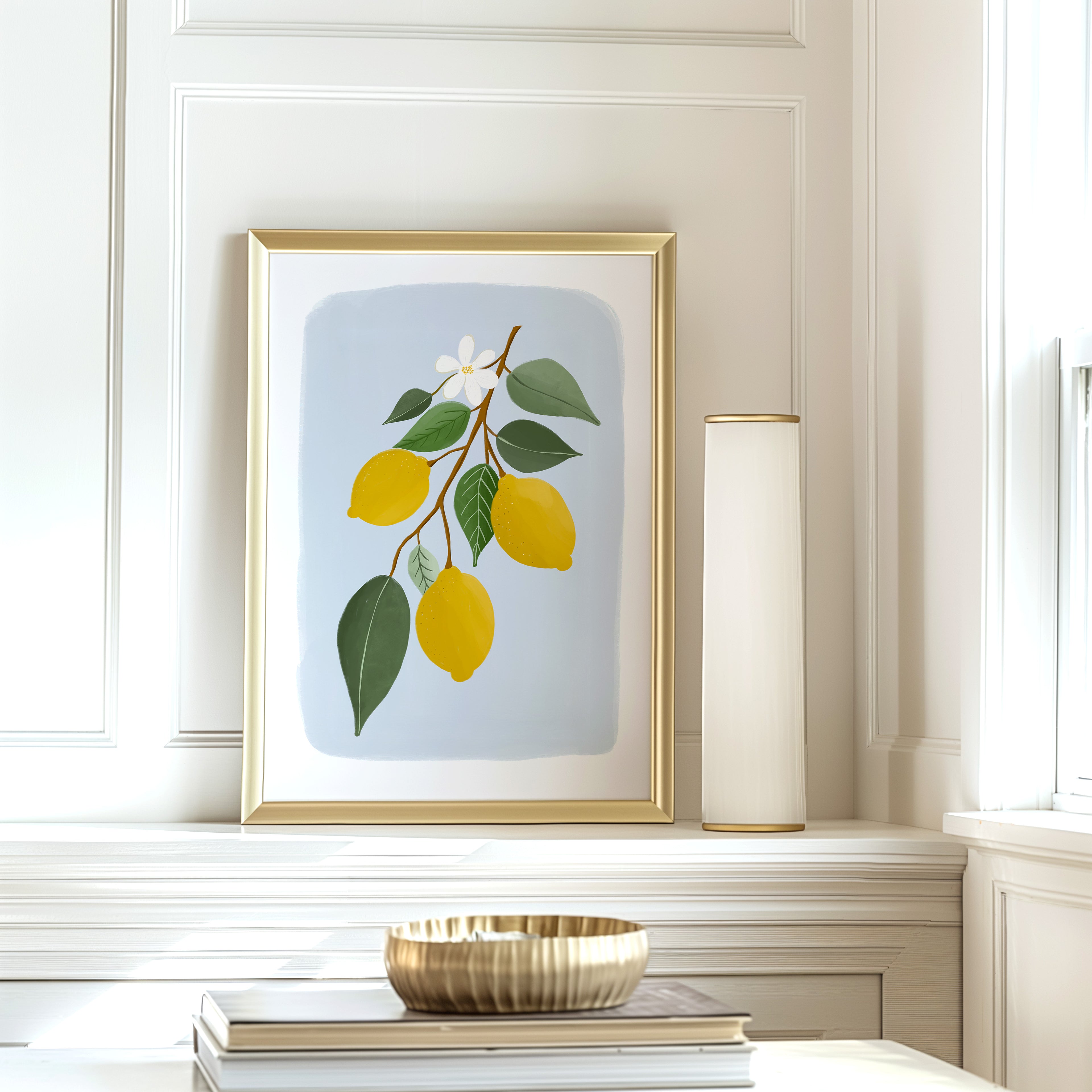 Lemon Branch Botanical Print – Hand-Drawn Illustration