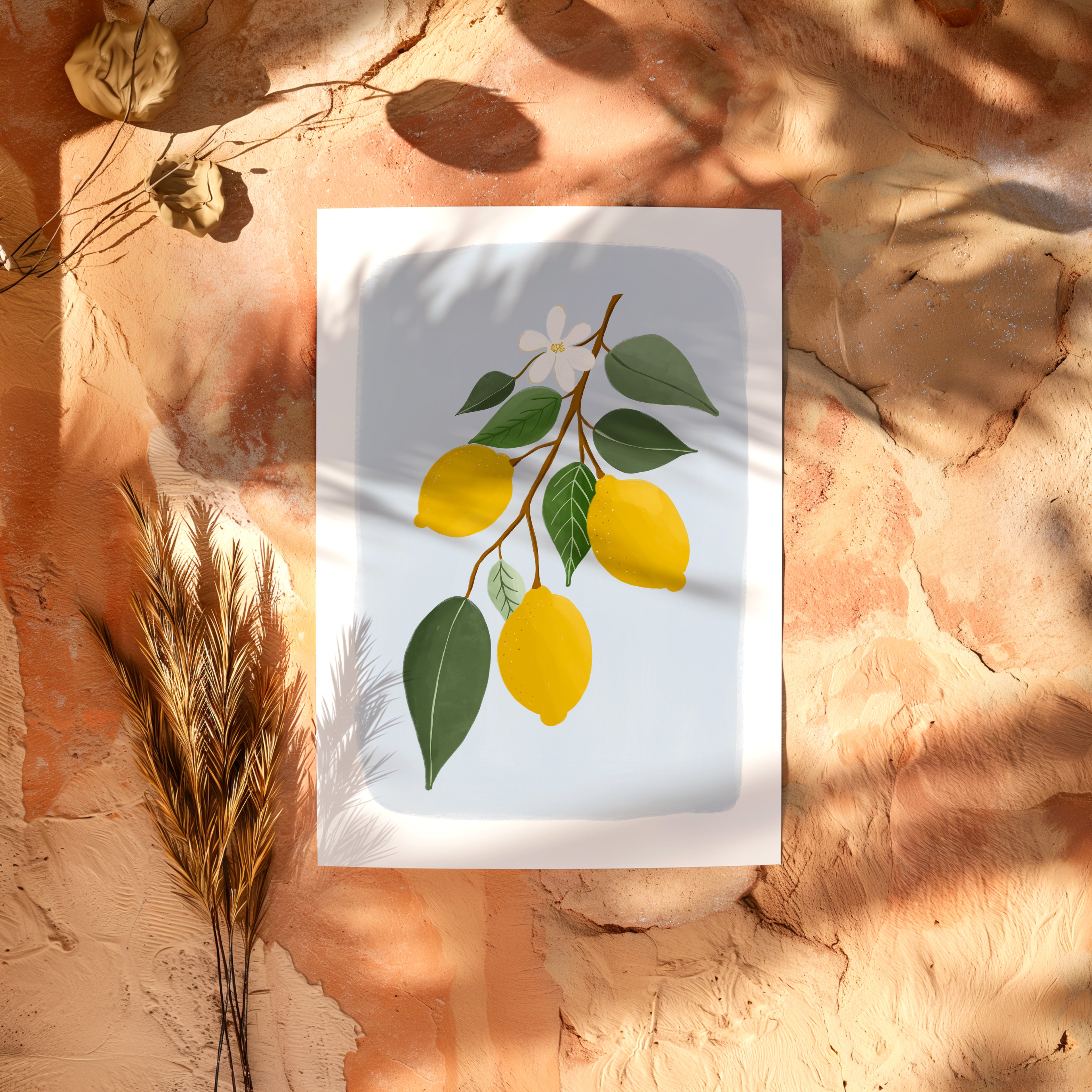 Lemon Branch Botanical Print – Hand-Drawn Illustration